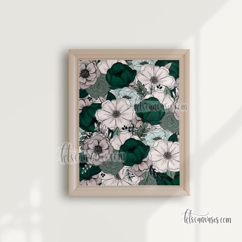 Green + Gray Florals Art Print