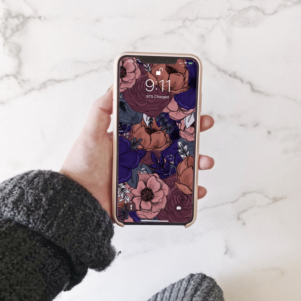 Coral + Purple Florals Phone Wallpaper (Digital Download)