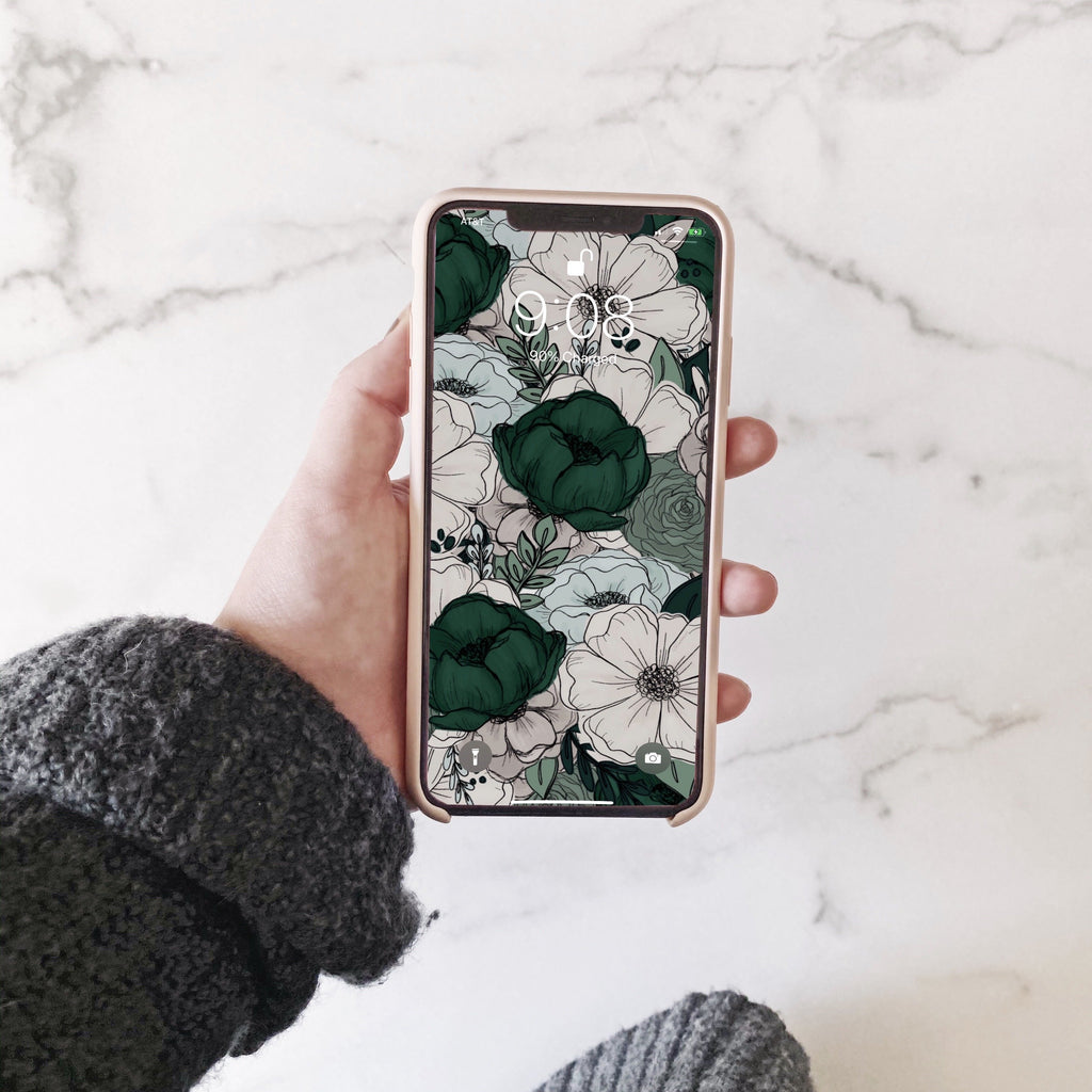 Green + Gray Florals Phone Wallpaper (Digital Download)