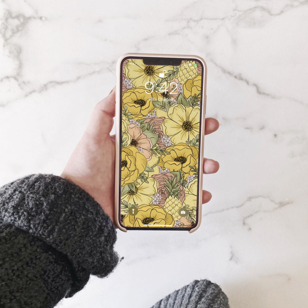 Pineapple Florals Phone Wallpaper (Digital Download)