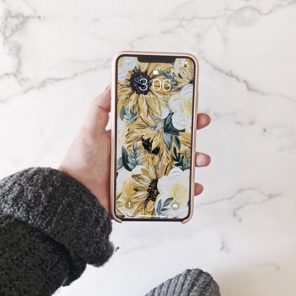 Sunflower Textured Florals Phone Wallpaper (Digital Download)