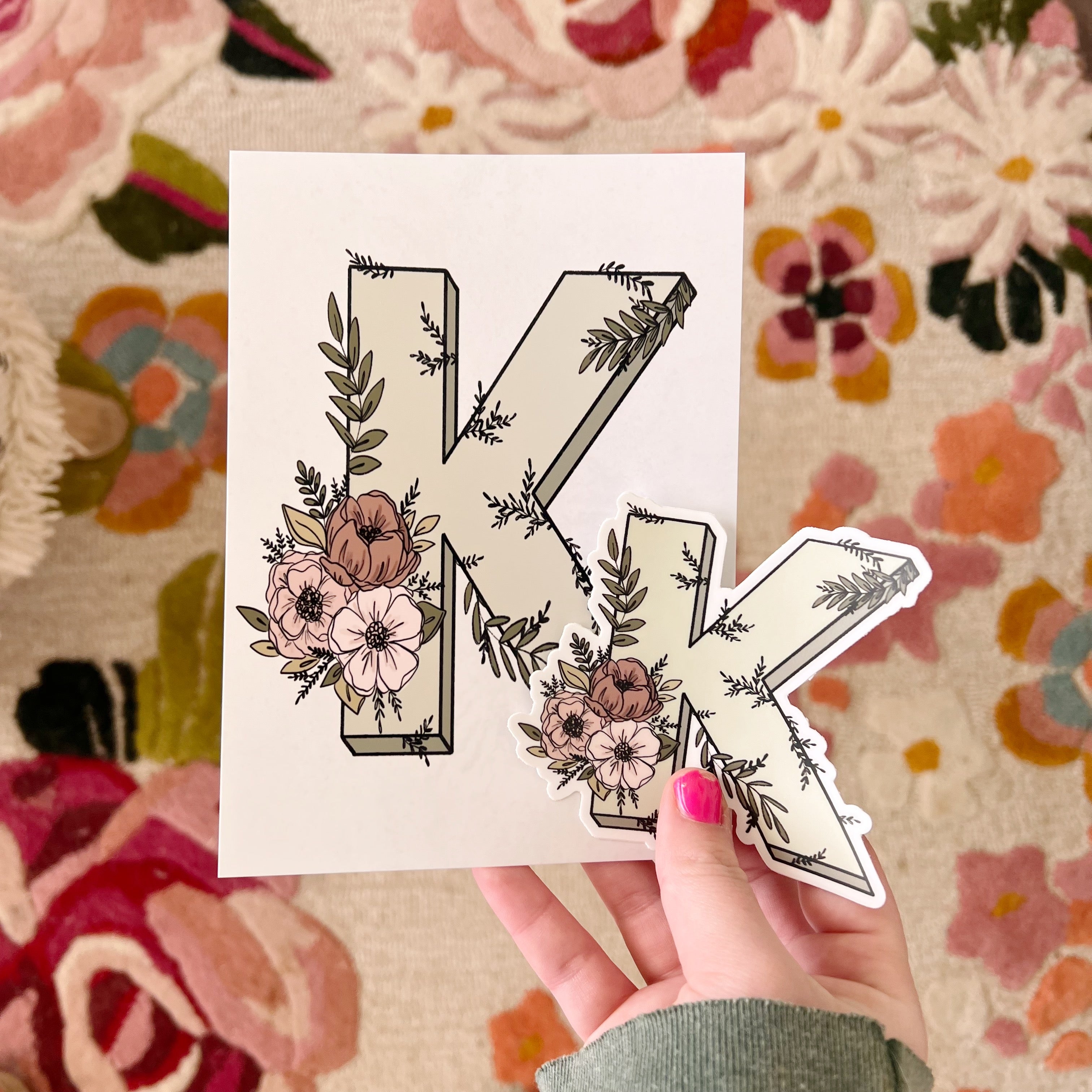 Floral Initial Stickers (Choose your letter) – KT's Canvases