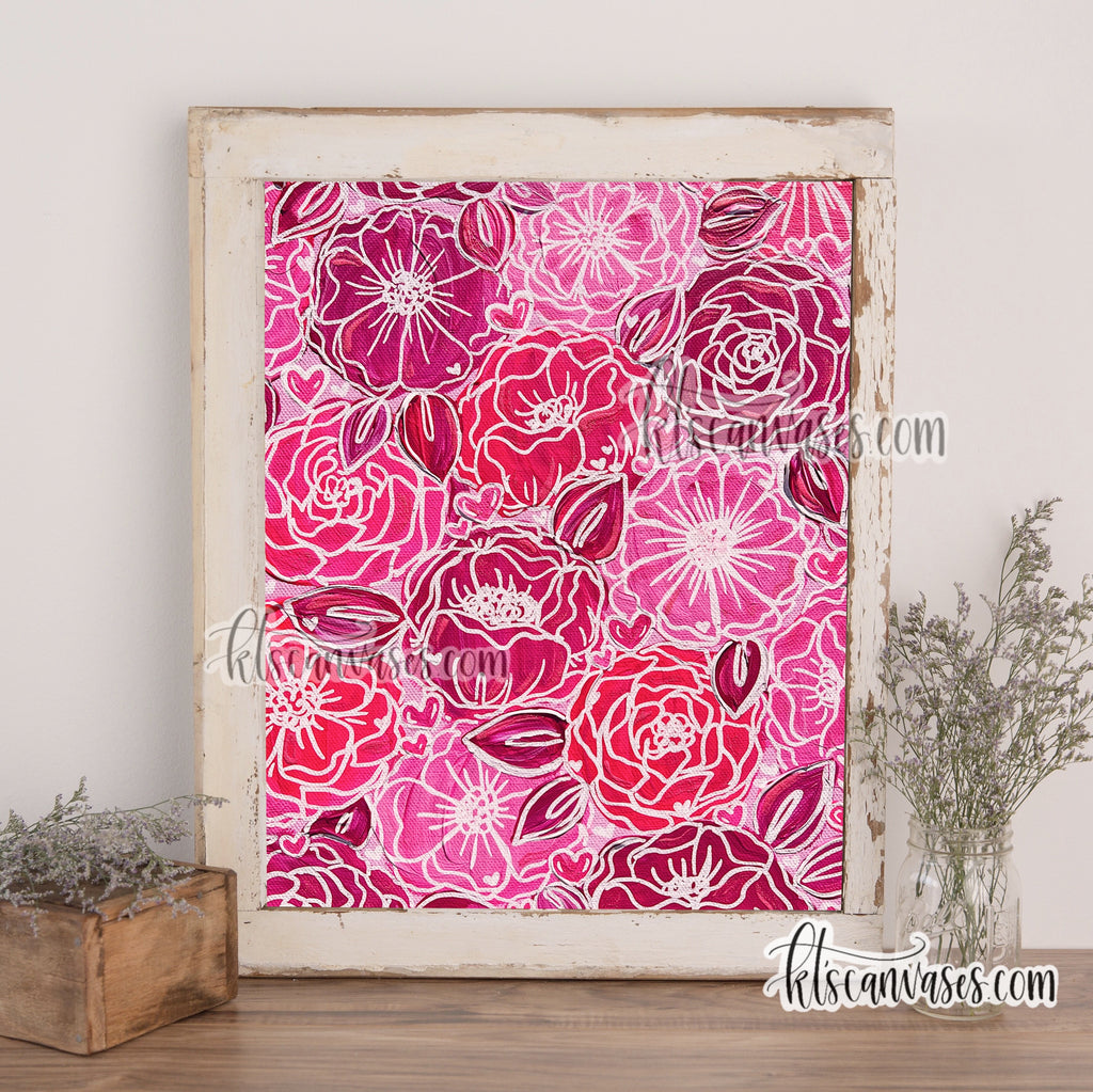 Hot Pink Heart Florals Art Print