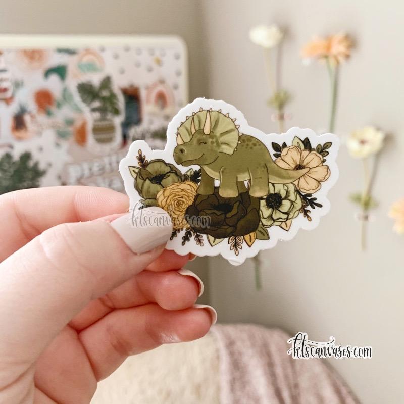 Mini Triceratops Florals Sticker