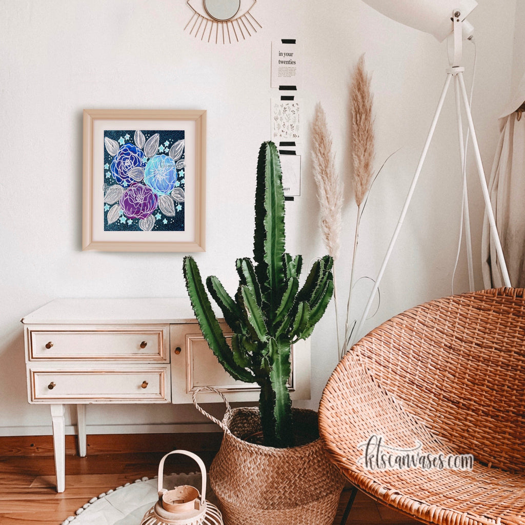 Sparkly Space Florals Art Print