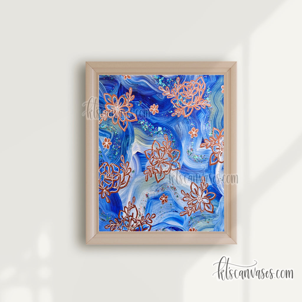 Blue Sparkle Pattern Florals Art Print