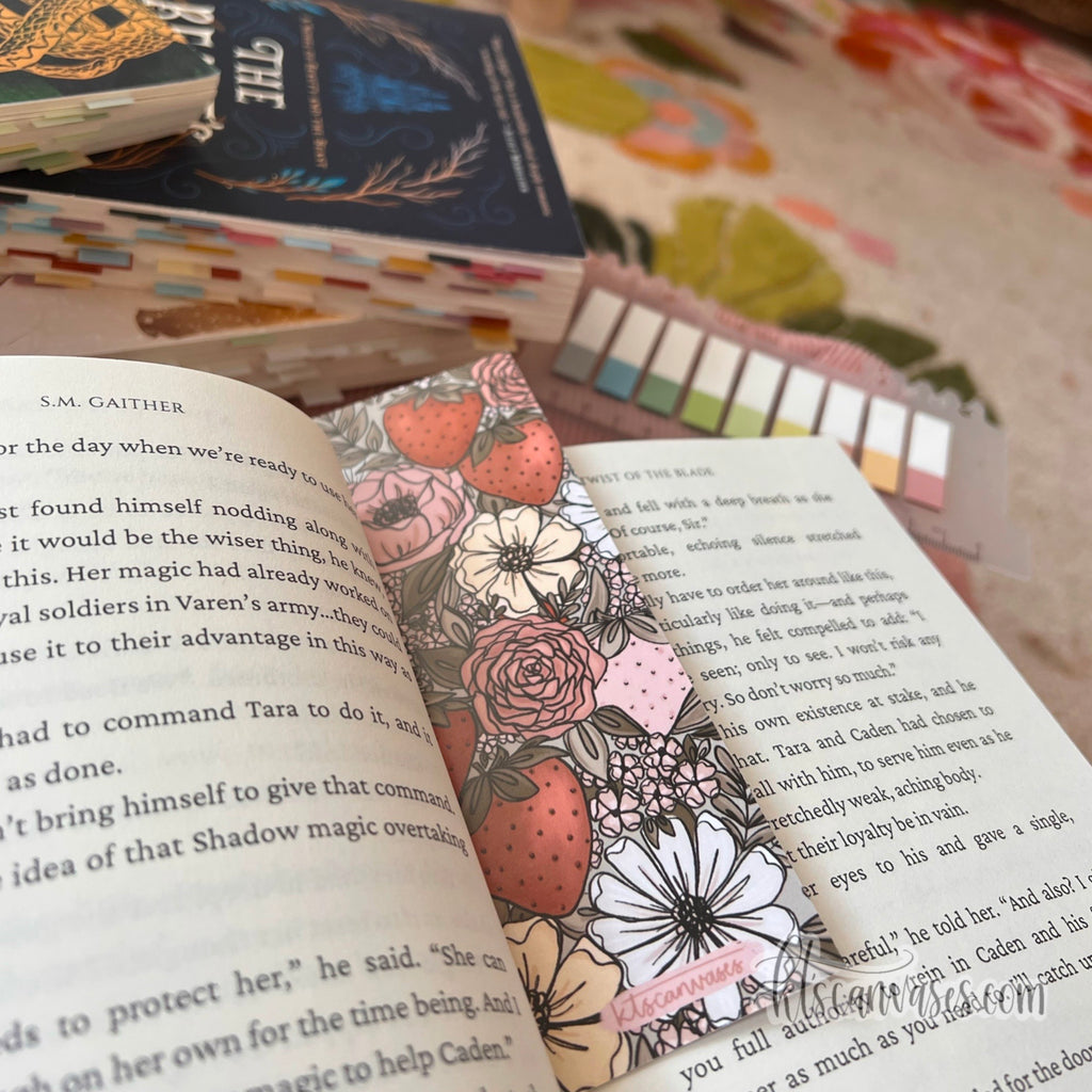 Pink Strawberry Florals Double Sided Bookmark