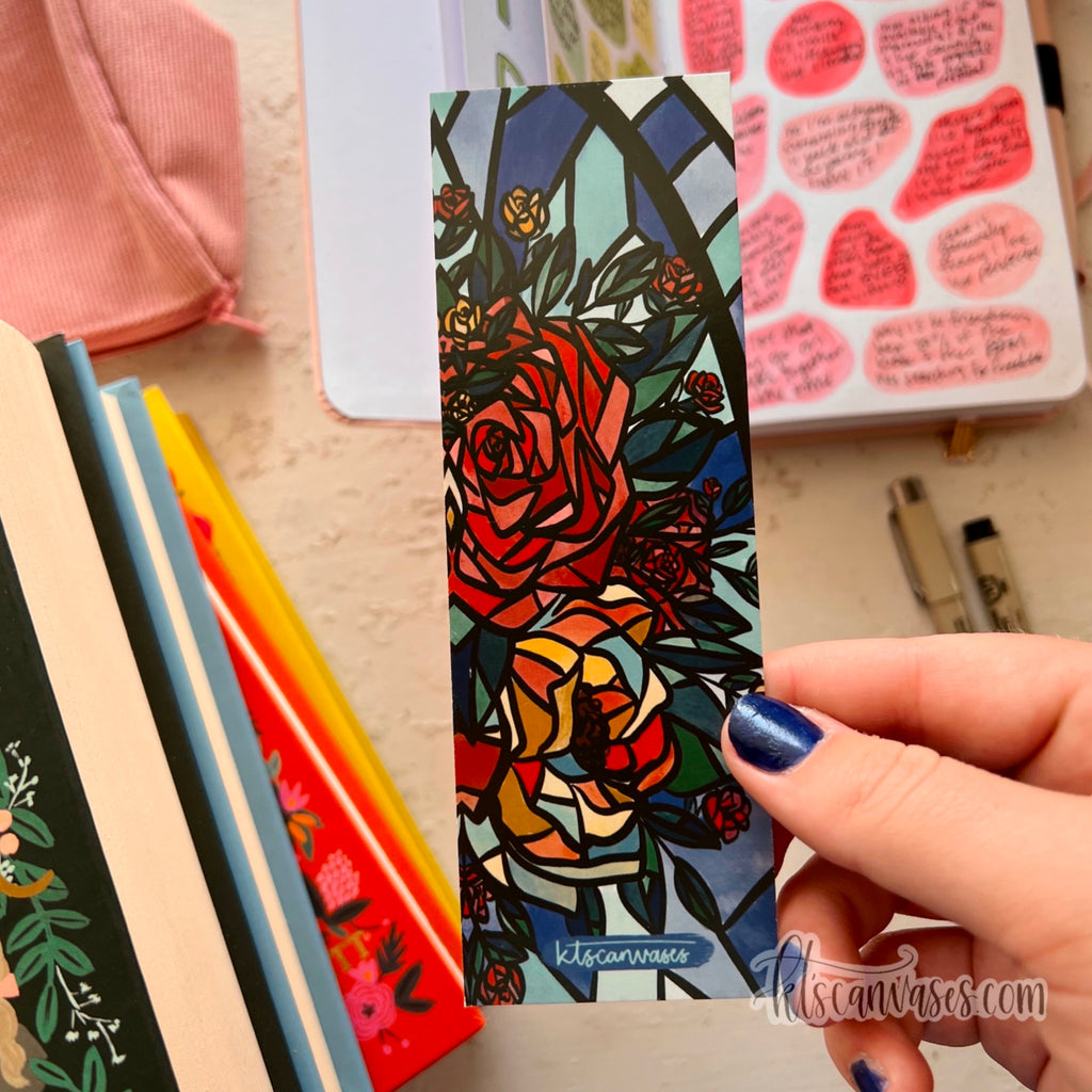 Glass Rose Florals Double Sided Bookmark