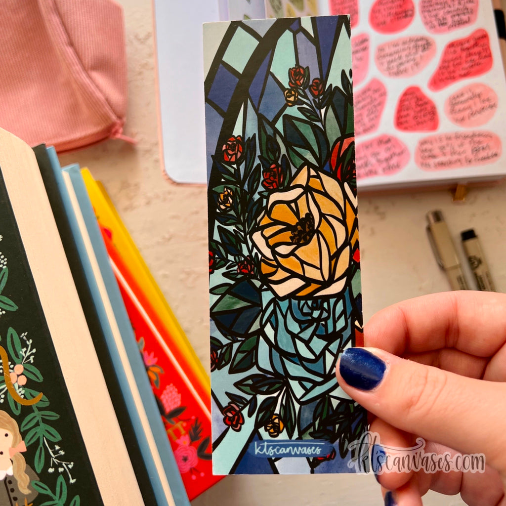 Glass Rose Florals Double Sided Bookmark