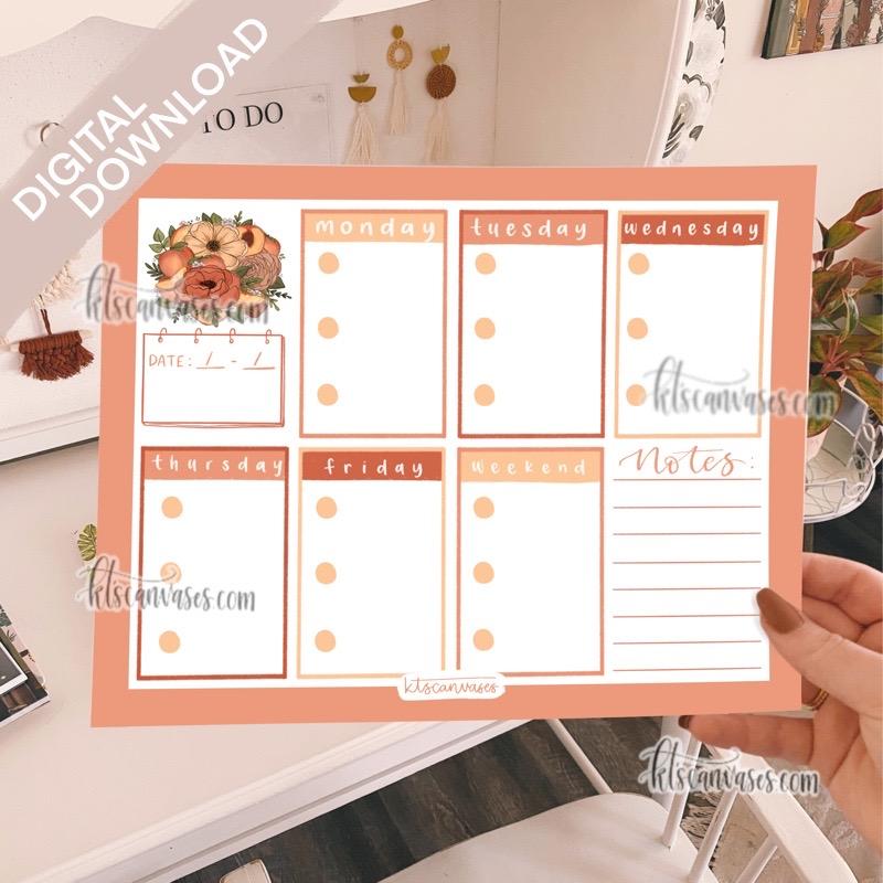 Digital Download Peaches Floral Weekly Tracker Page