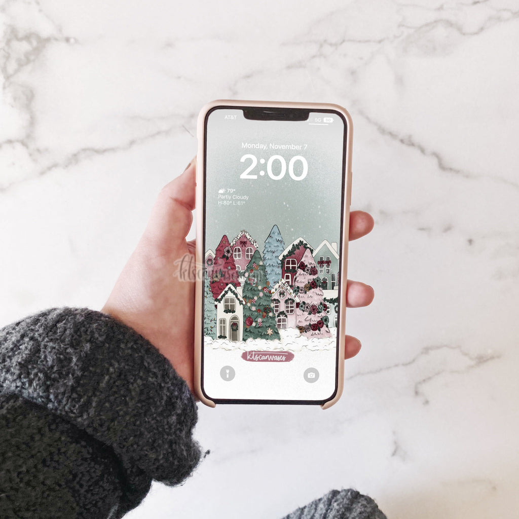 Christmas Tree Village Phone Wallpaper (Digital Download)
