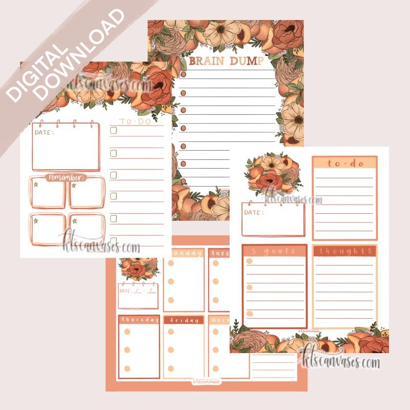 Digital Download Peach Floral Weekly Tracker Set of 4 Pages