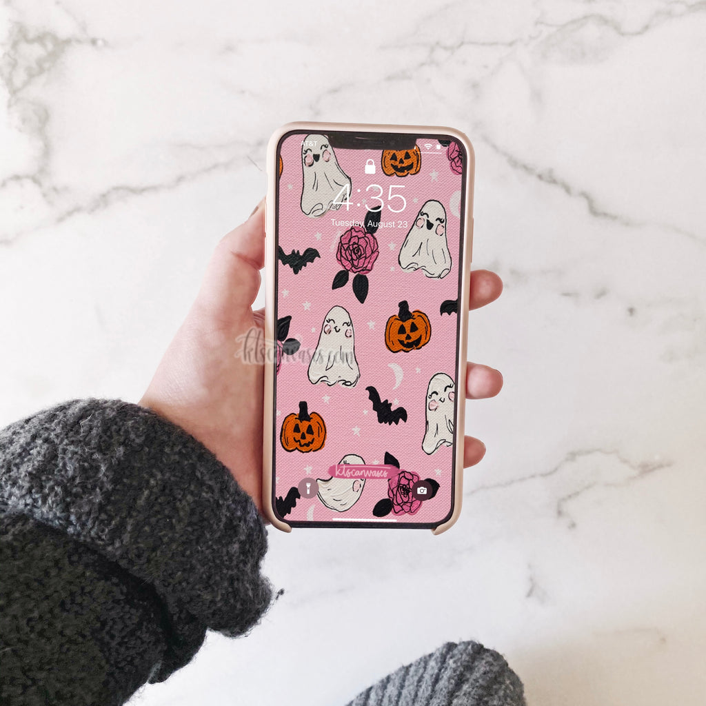 Pink Halloween Friends Phone Wallpaper (Digital Download)