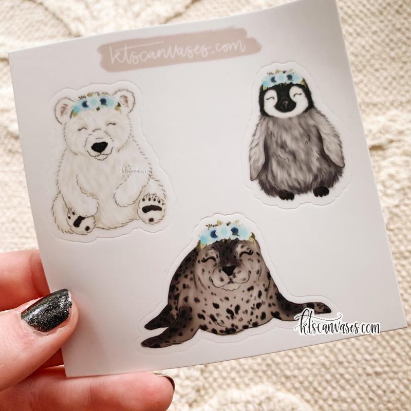 Arctic Baby Animals Set of 3 Mini Stickers (1 sheet)