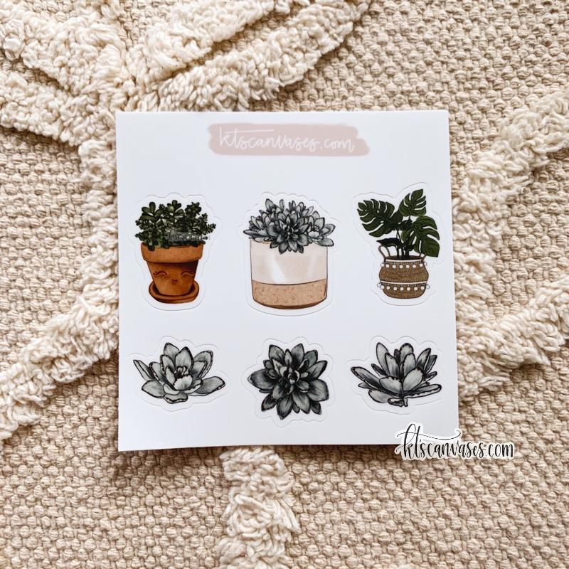 succulent plant stickers Plants Set of 6 Mini Stickers (1 sheet) – KT's Canvases