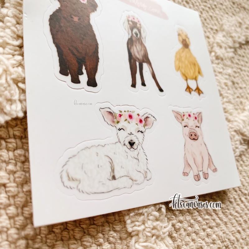 Farm Baby Animals Set of 5 Mini Stickers (1 sheet)