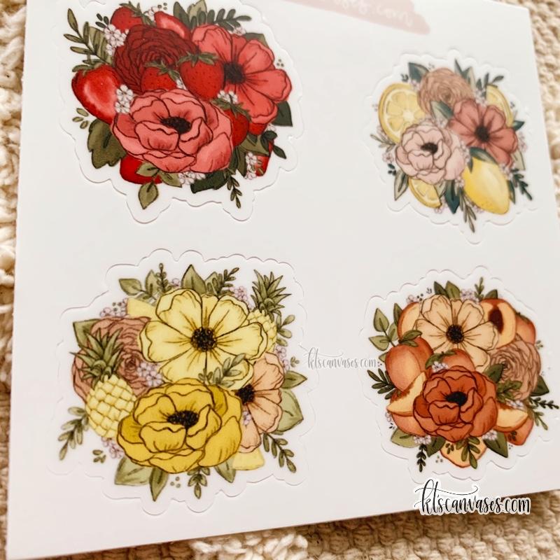 Floral Fruit Set of 4 Mini Stickers (1 sheet)