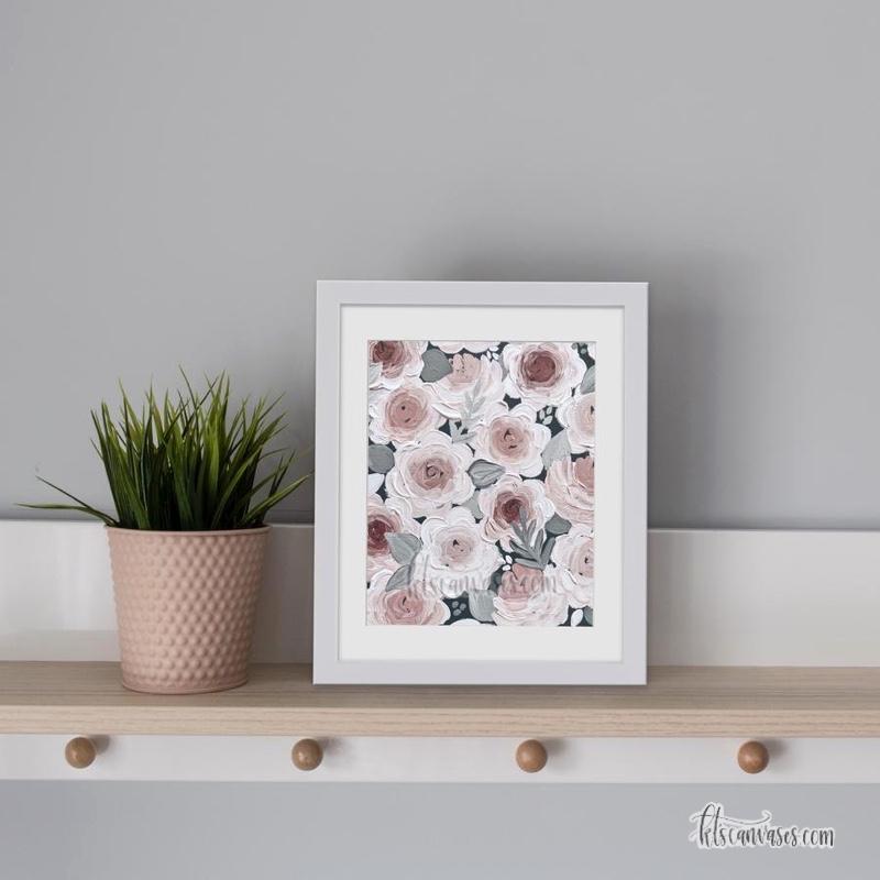 Pink + Gray Florals Art Print