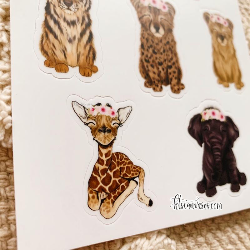 Safari Baby Animals Set of 5 Mini Stickers (1 sheet)