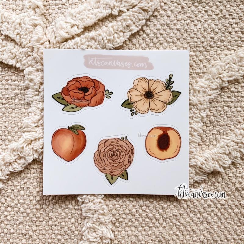 Peach Florals Set of 5 Mini Stickers (1 sheet)