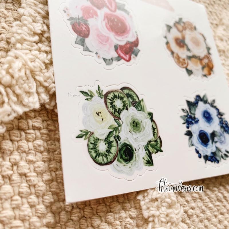 Fruit + Florals Series Set of 4 Mini Stickers (1 sheet)