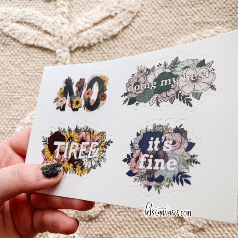 Relatable Stickers Help Relatable Phrase Set of 4 Mini Stickers (1 sheet) – KT's Canvases