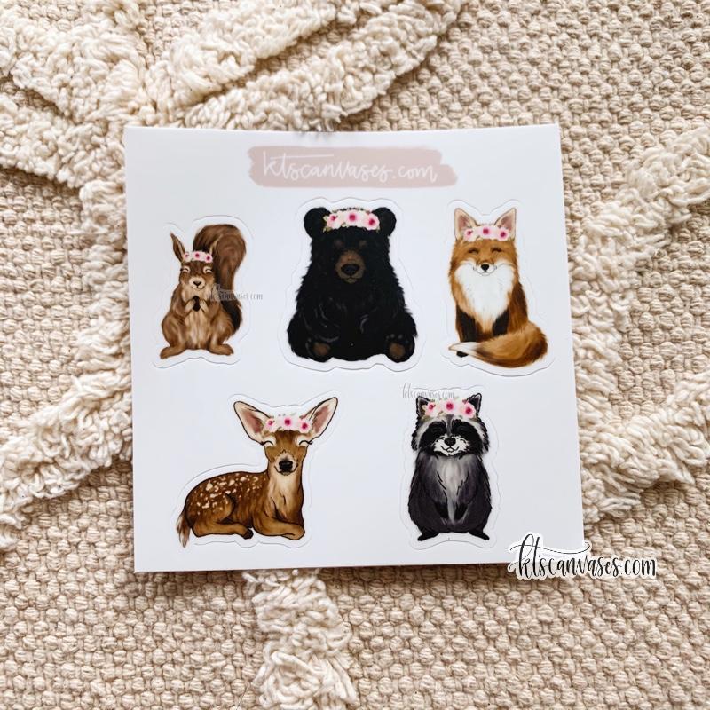 Woodland Baby Animals Set of 5 Mini Stickers (1 sheet)