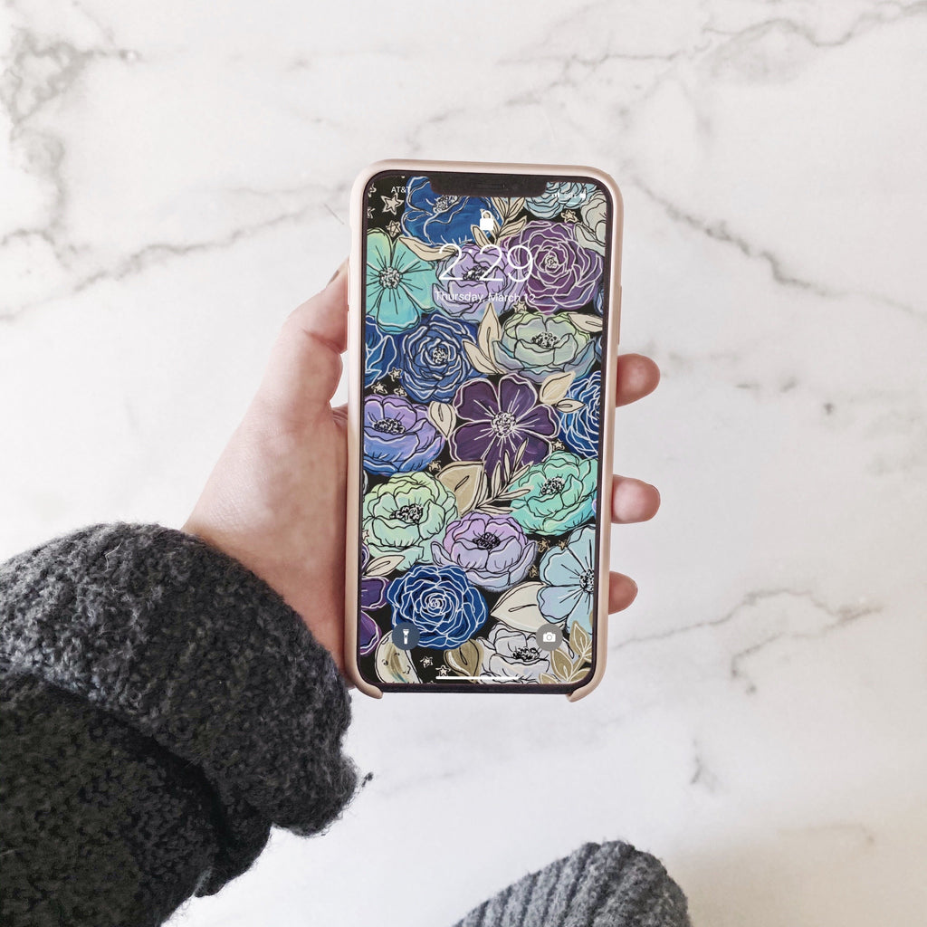 Galaxy Outlined Florals Phone Wallpaper (Digital Download)