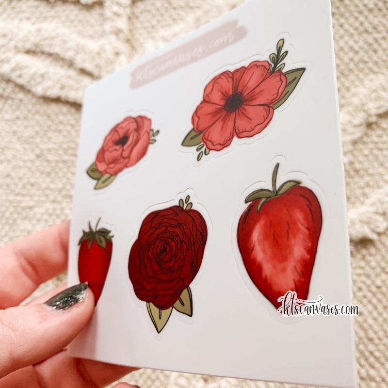 Strawberry Florals Set of 5 Mini Stickers (1 sheet)