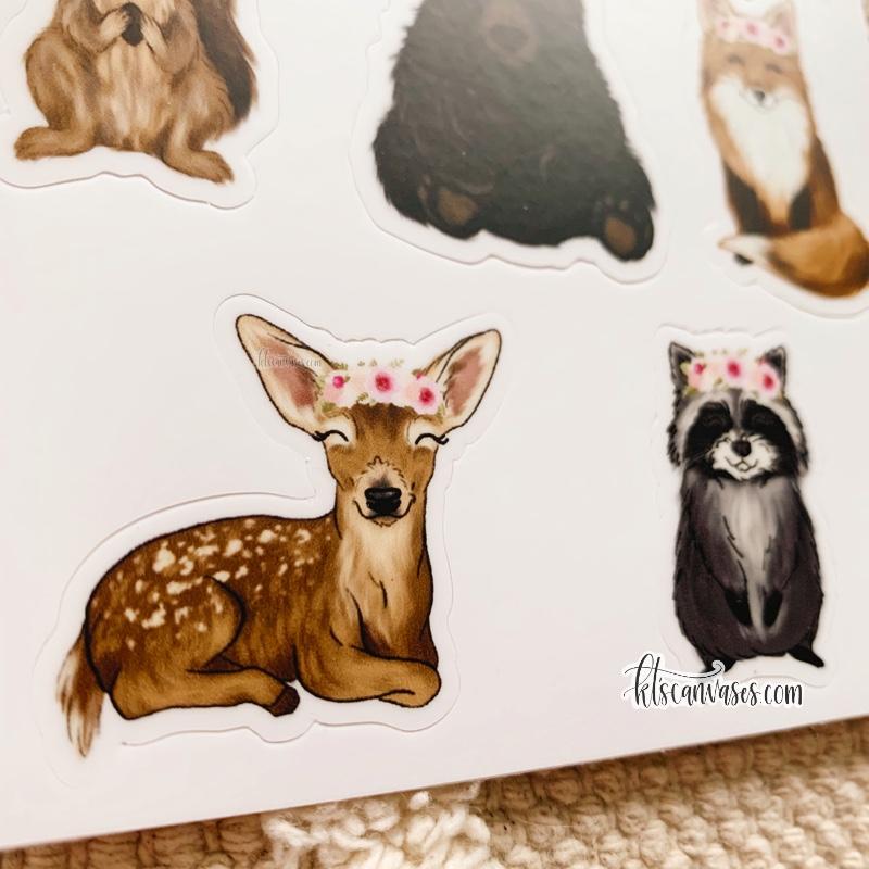 Woodland Baby Animals Set of 5 Mini Stickers (1 sheet)