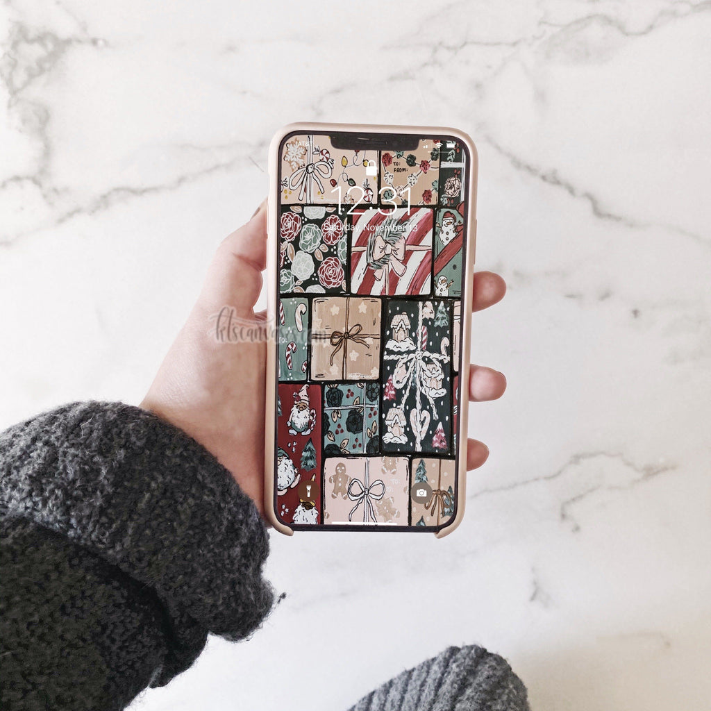 Christmas Pattern Presents Phone Wallpaper (Digital Download)