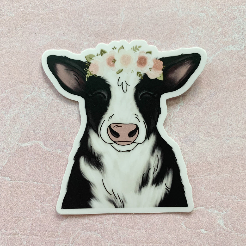 Floral Crown Cow Sticker