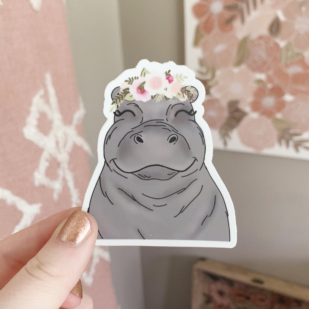 Floral Crown Hippo Sticker