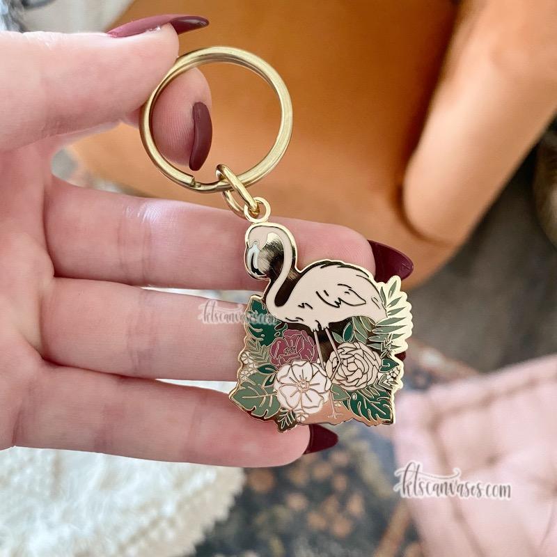 KT's Canvases Flamingo Florals Keychain
