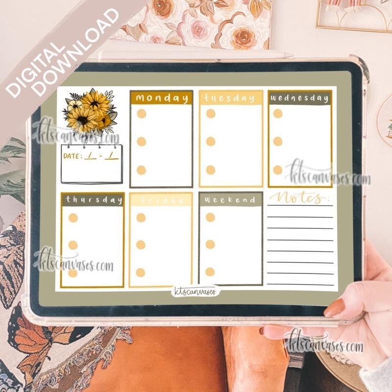 Digital Download Sunflower Weekly Tracker Set of 4 Pages