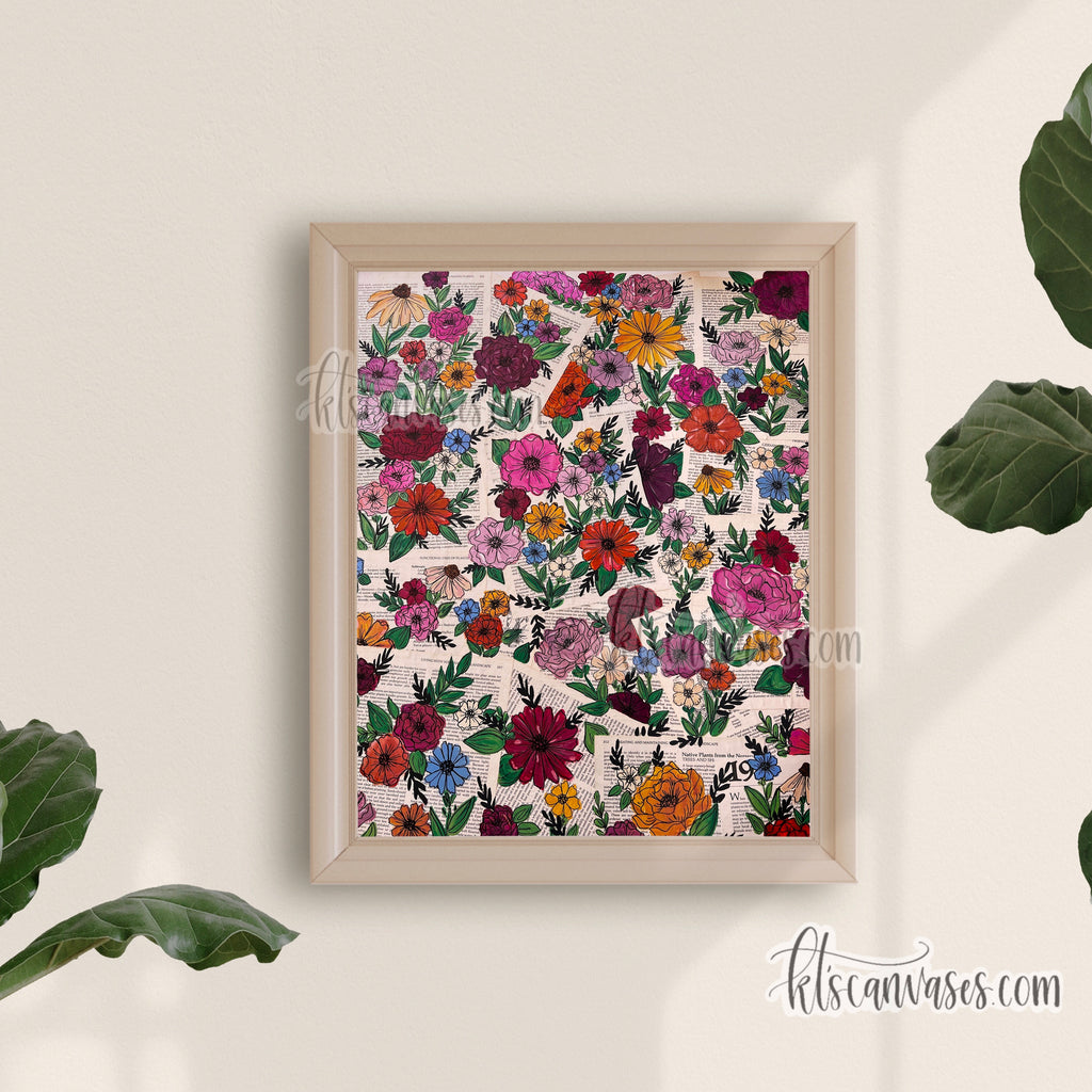Colorful Book Page Garden Art Print