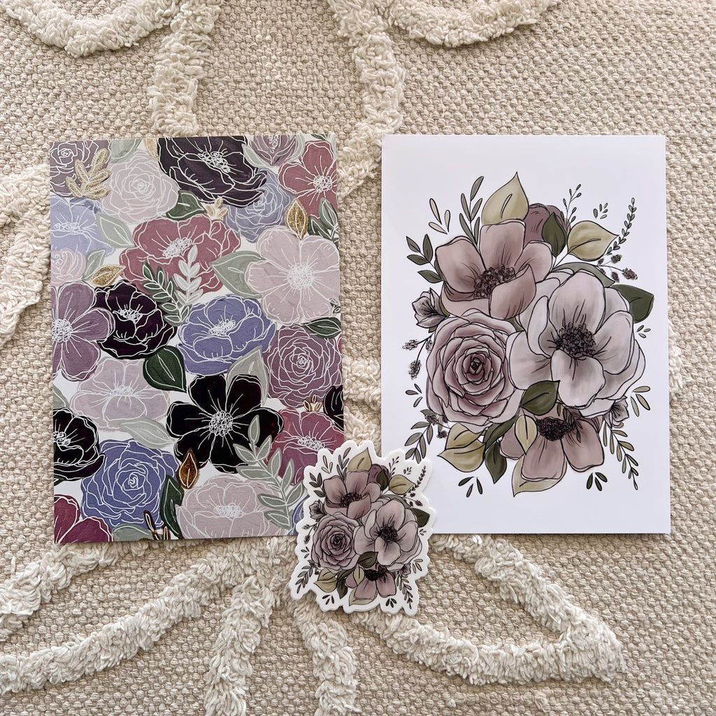 #39 Purple Floral Art Print Bundle Set of 3