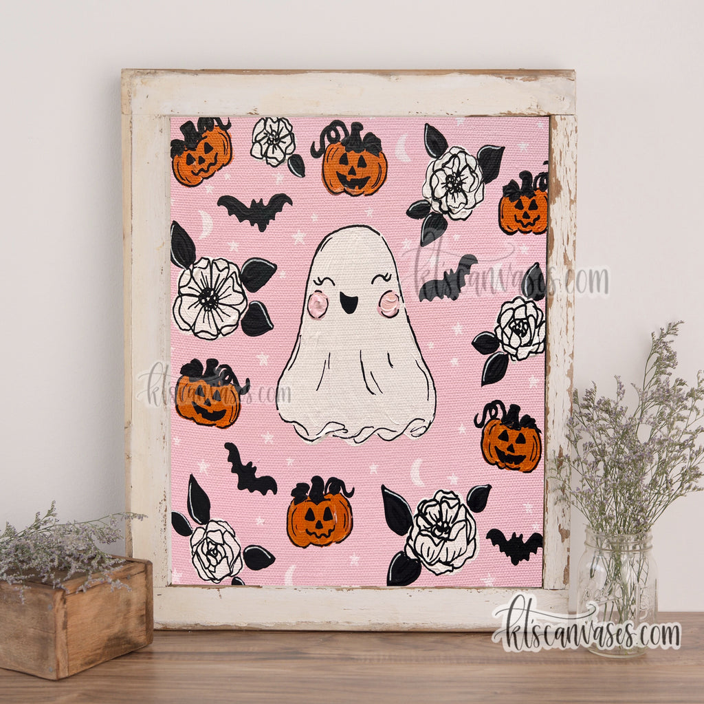 Pink Halloween Ghost Art Print