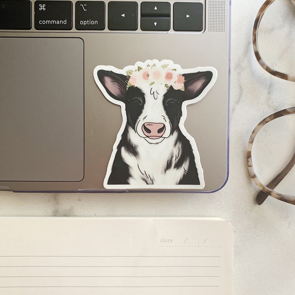 Floral Crown Cow Sticker