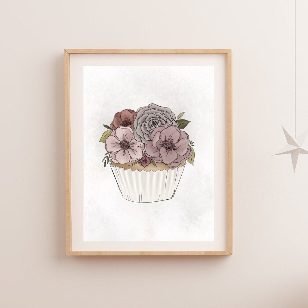 Floral Cupcake Art Print