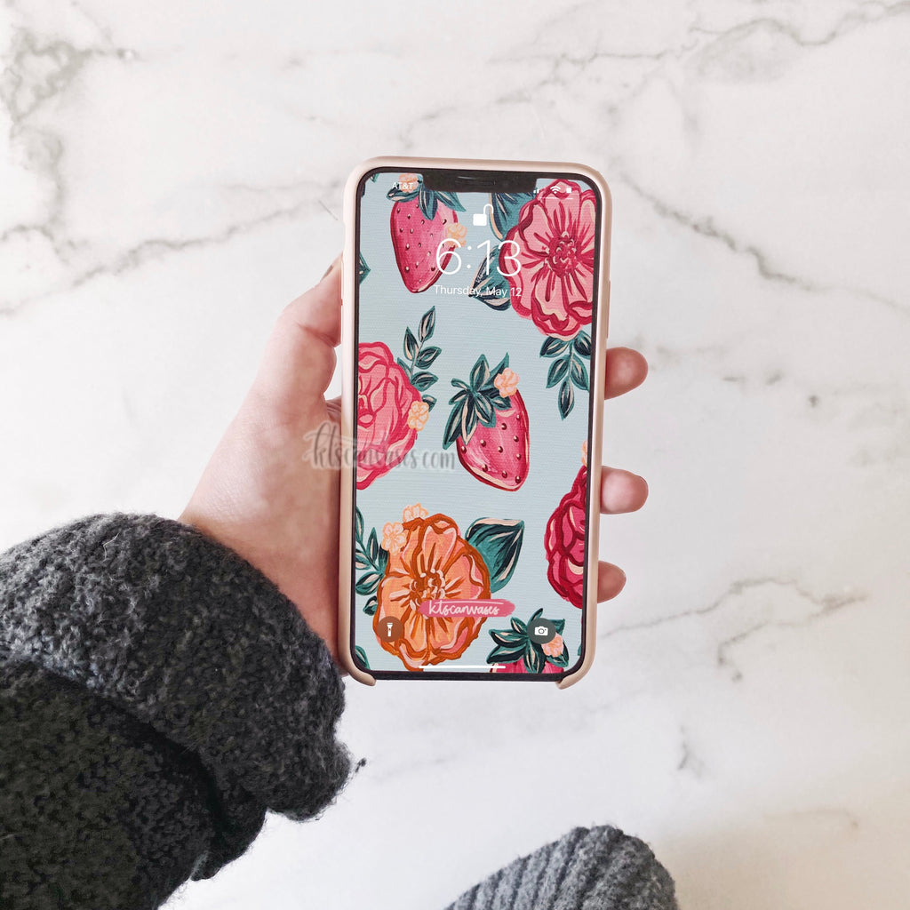 Colorful Strawberry Florals Phone Wallpaper (Digital Download)