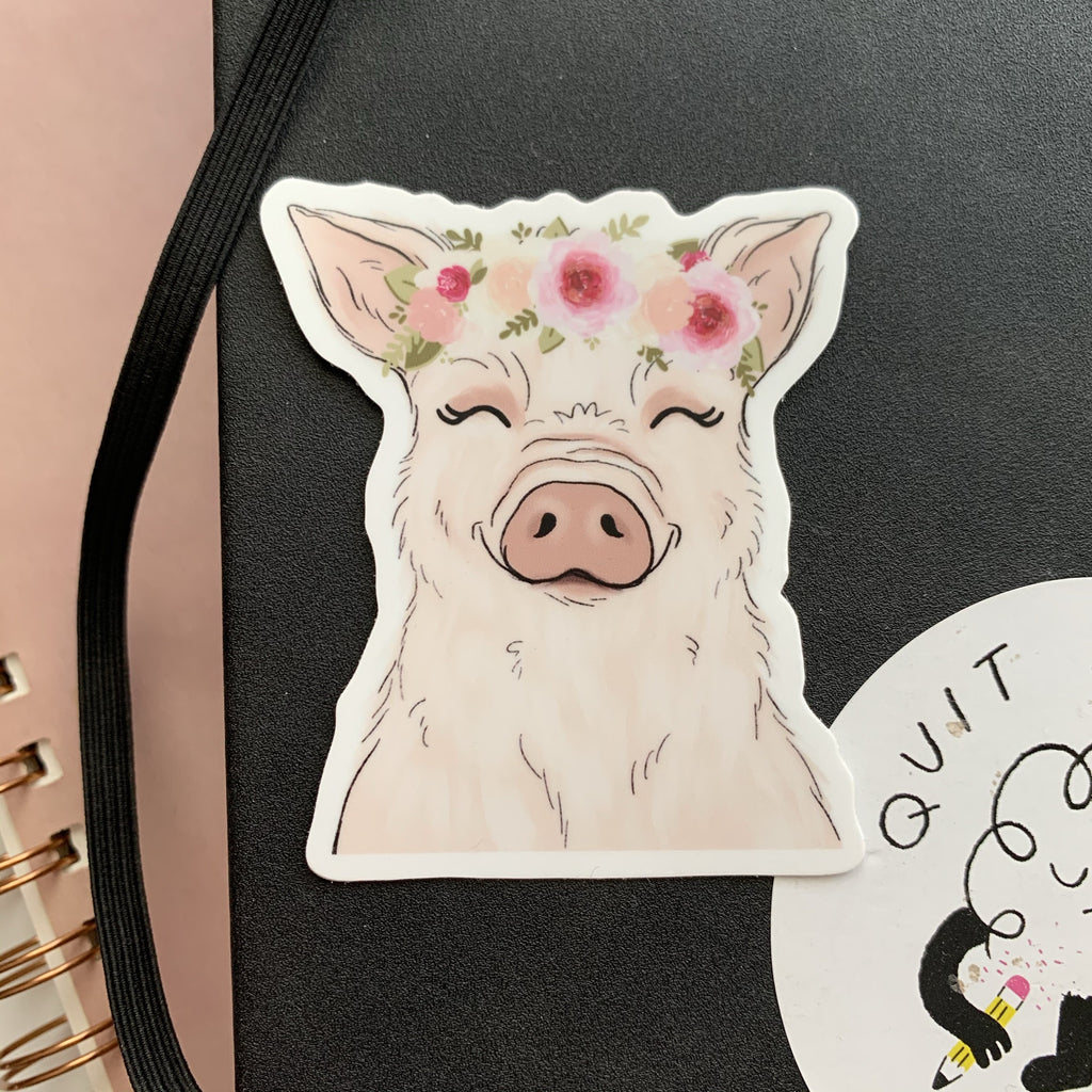Floral Crown Pig Sticker