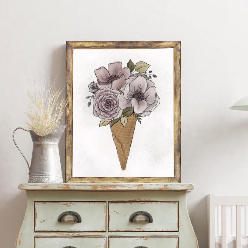 Floral Ice Cream Cone Bouquet Art Print