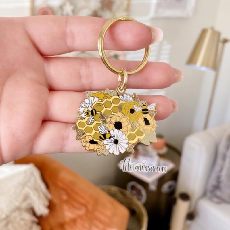 KT's Canvases Honeybee Floral Keychain