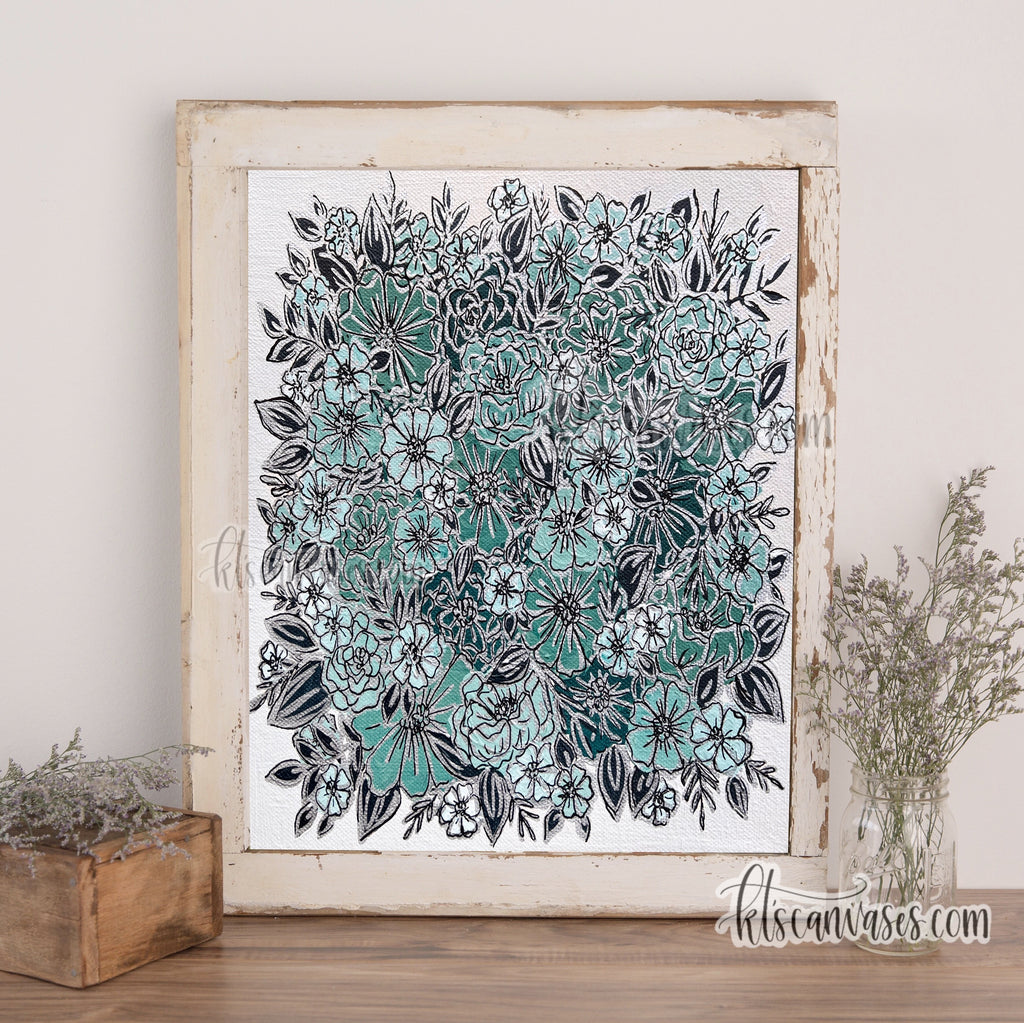 Teal + Silver Florals Art Print