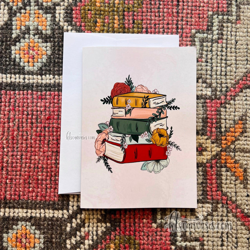 Floral Book Stack Card