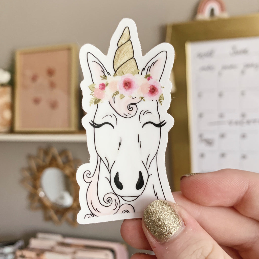 Floral Crown Unicorn Clear Sticker