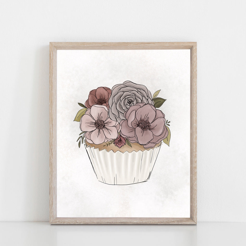 Floral Cupcake Art Print