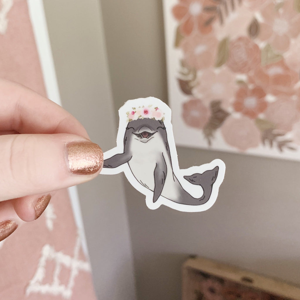 Mini Floral Crown Dolphin Sticker