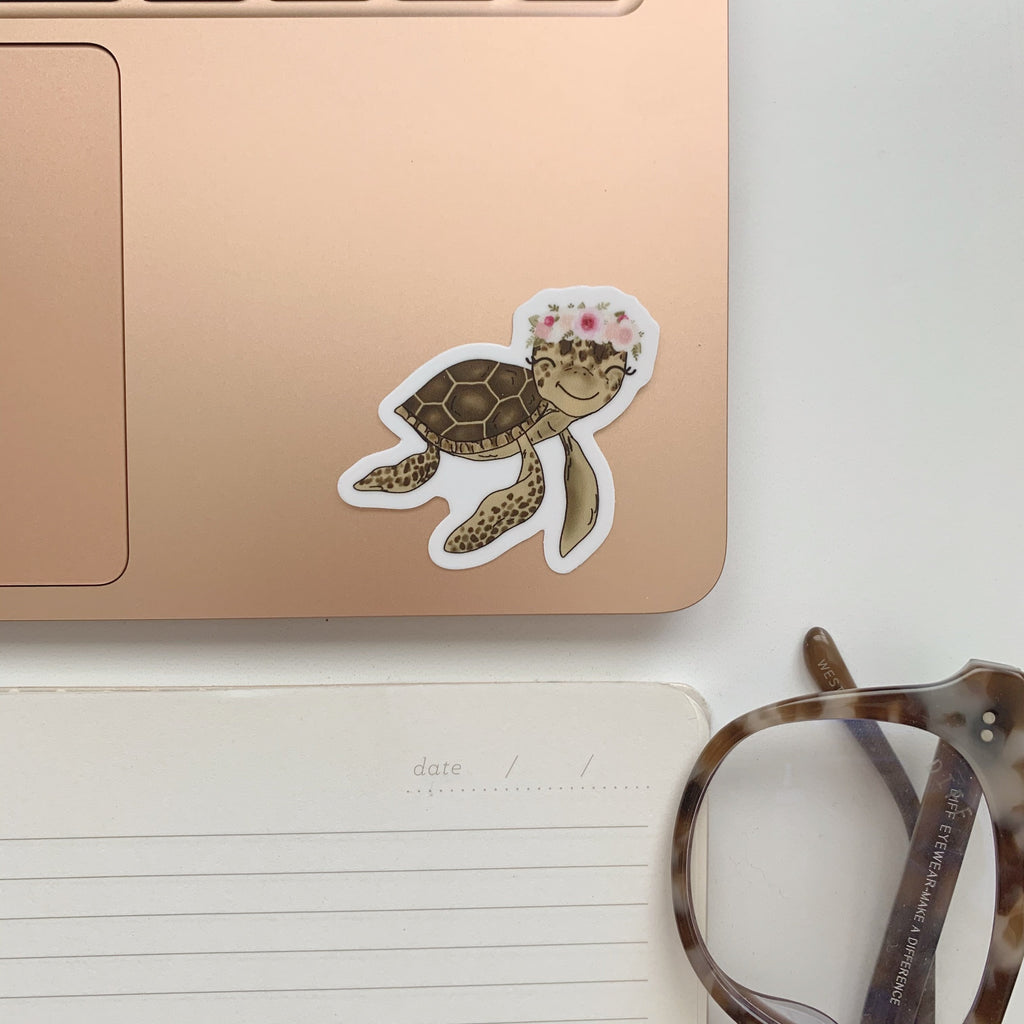 Mini Floral Crown Sea Turtle Sticker